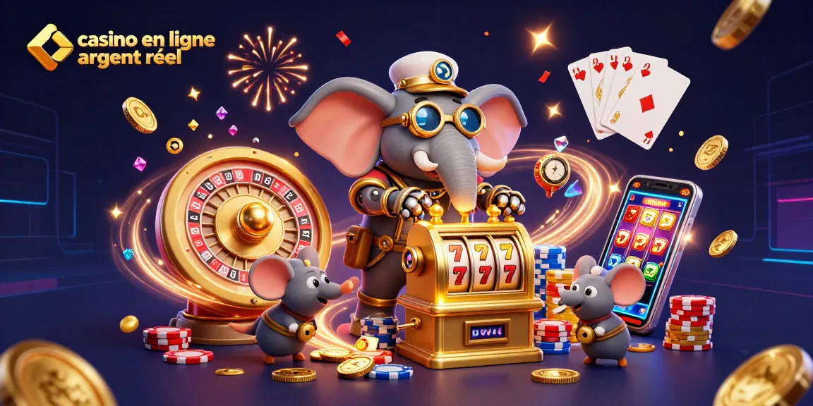 Jouez à des jeux de casino en ligne argent réel avec une machine à sous animée et des pièces brillantes.