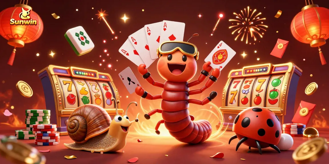 Engage in thrilling slots action with sunwin's dynamic casino illustration featuring vibrant characters and elements.