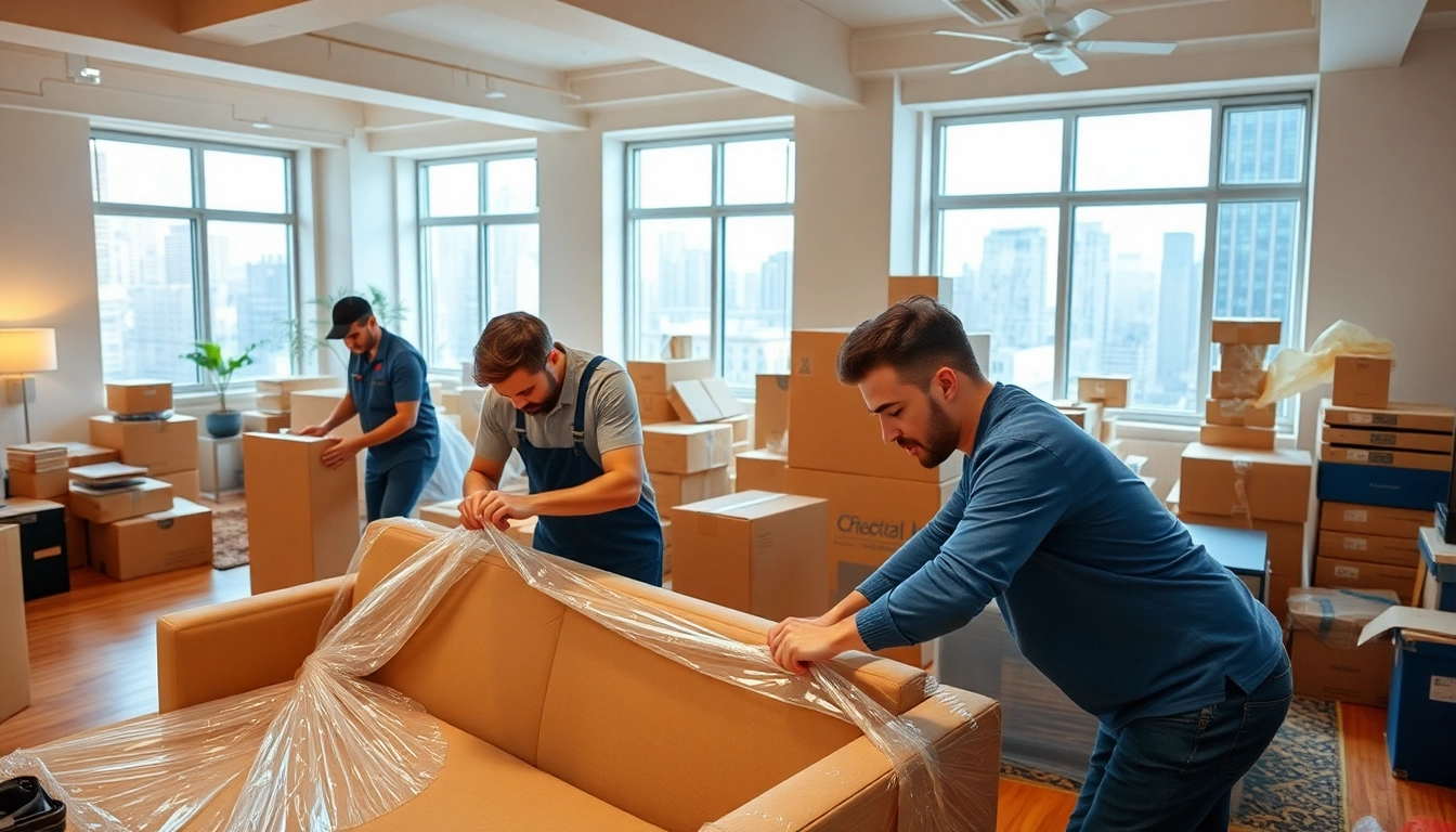 Packers and movers new York efficiently organizing and packing items in a vibrant New York apartment.