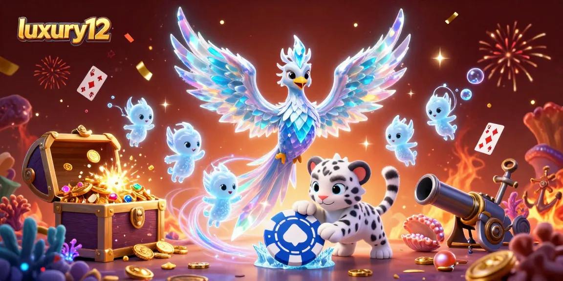 Permainan menarik di luxury12 dengan phoenix es yang bersinar dan chip poker, mengundang para penjudi.
