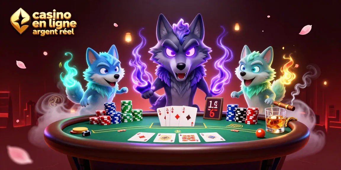 Plonger dans l'univers du jeu avec le casino en ligne argent réel, illustré par des loups fantomatiques au poker.