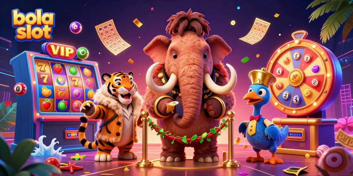 Experience the thrill of bola slot with colorful spinning reels and vibrant gambling elements.