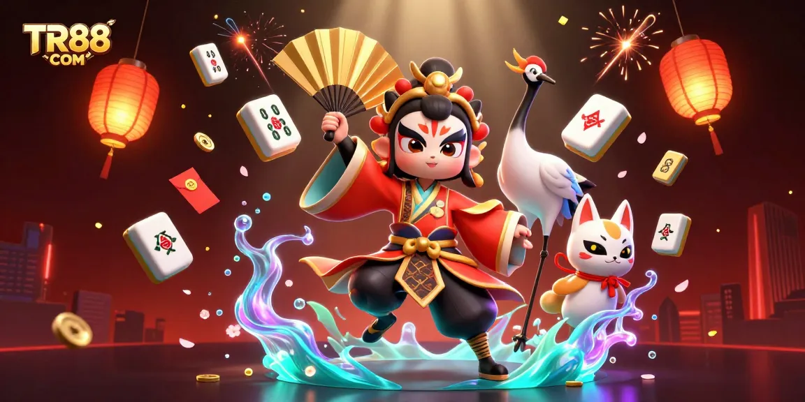 Experience the vibrant world of TR88 COM with engaging game elements in a dazzling digital illustration.