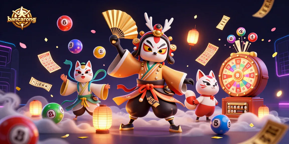 Bankarong casino scene featuring a kabuki warrior and kitsune mask amidst vibrant lottery elements