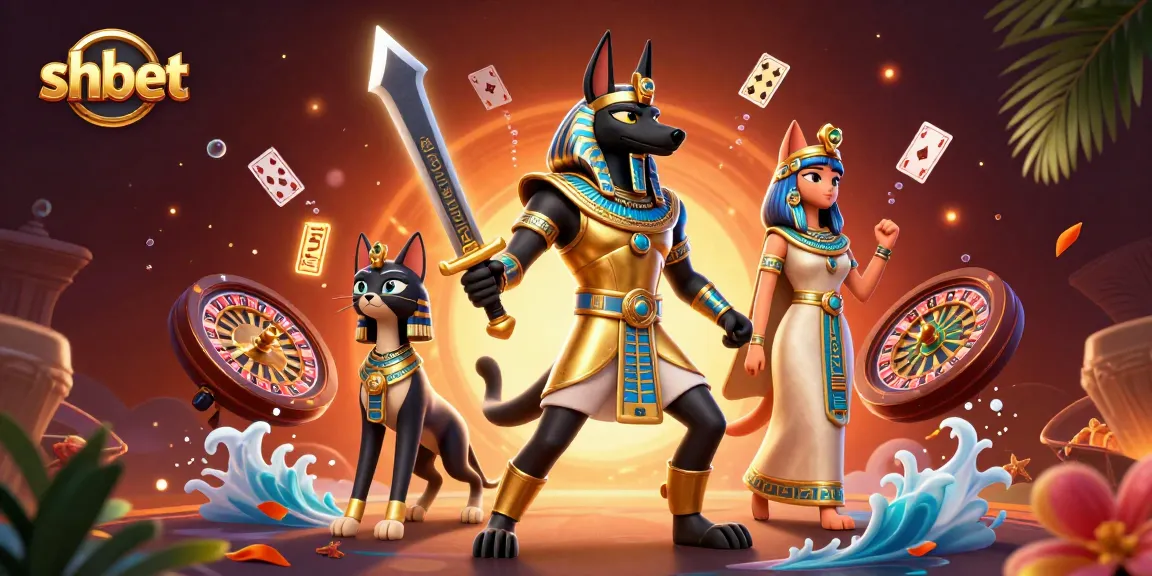 Experience thrilling gameplay with shbet featuring Anubis and Bastet in vibrant casino scene!