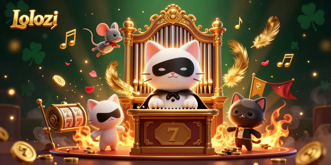 Lolozi's vibrant 3D casino scene where the phantom cat plays the organ, enriched with dynamic gaming elements.