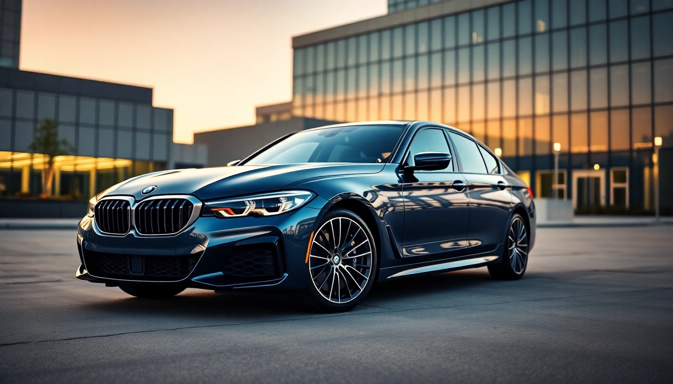 Luxury BMW car showcased in an urban environment, highlighting its elegant design and features.