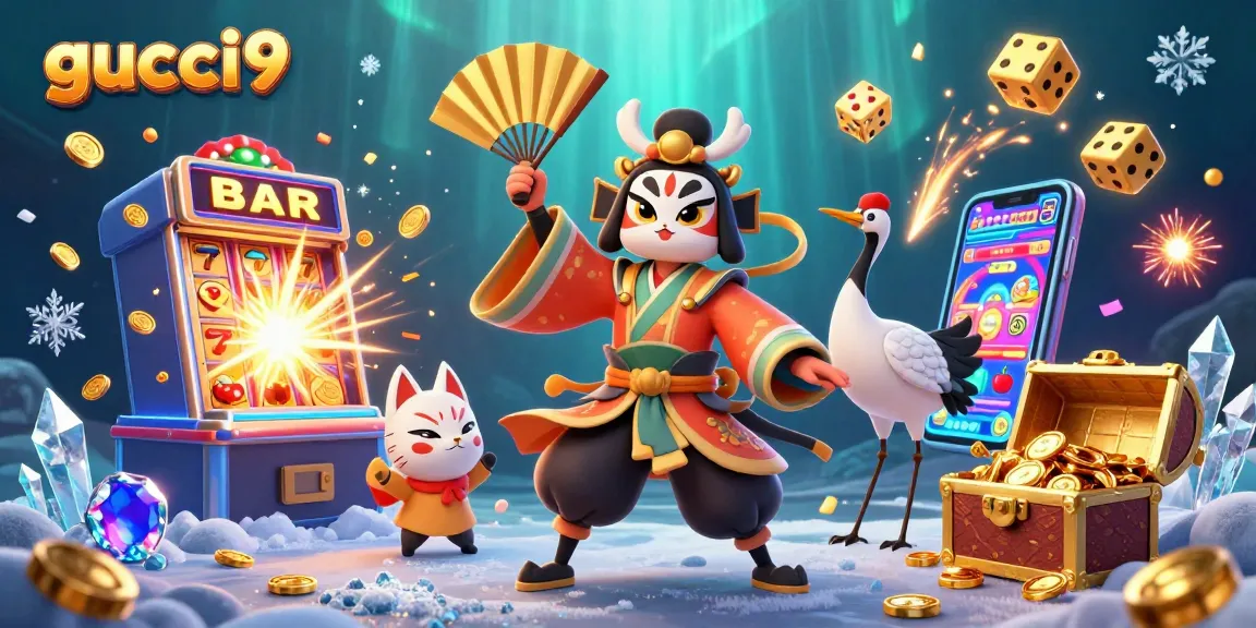 Experience the thrill of gucci9 slot jackpots with vibrant 3D casino illustrations featuring unique characters.