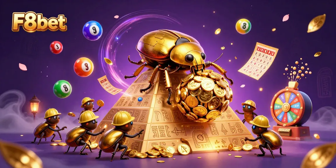 Experience exhilarating gaming with F8bet's vibrant lottery scene featuring colorful balls, golden tickets, and dynamic prizes.