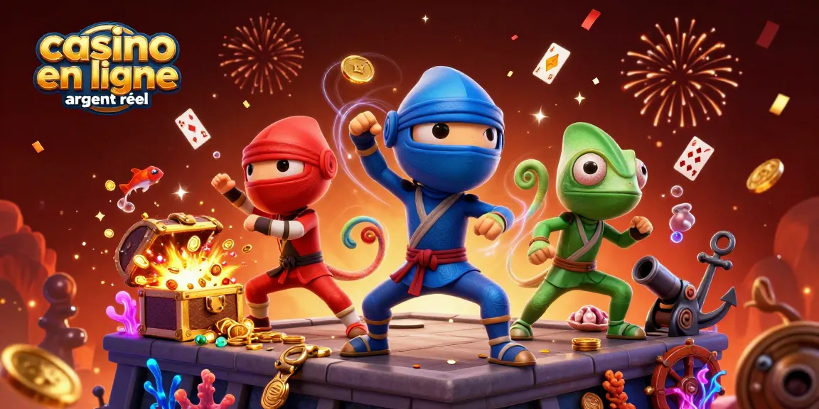 Jouez à casino en ligne argent réel avec cette scène dynamique illustrant des ninjas caméléons en action.