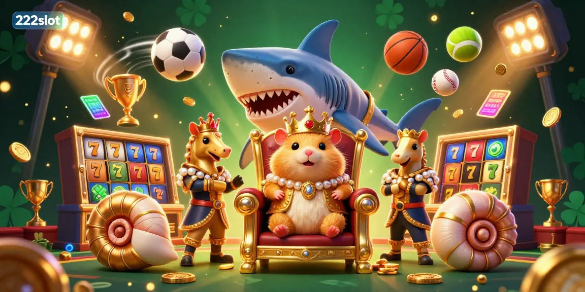 Memenangkan hadiah di 222slot dengan raja hamster emas di atas takhta gigi megalodon.