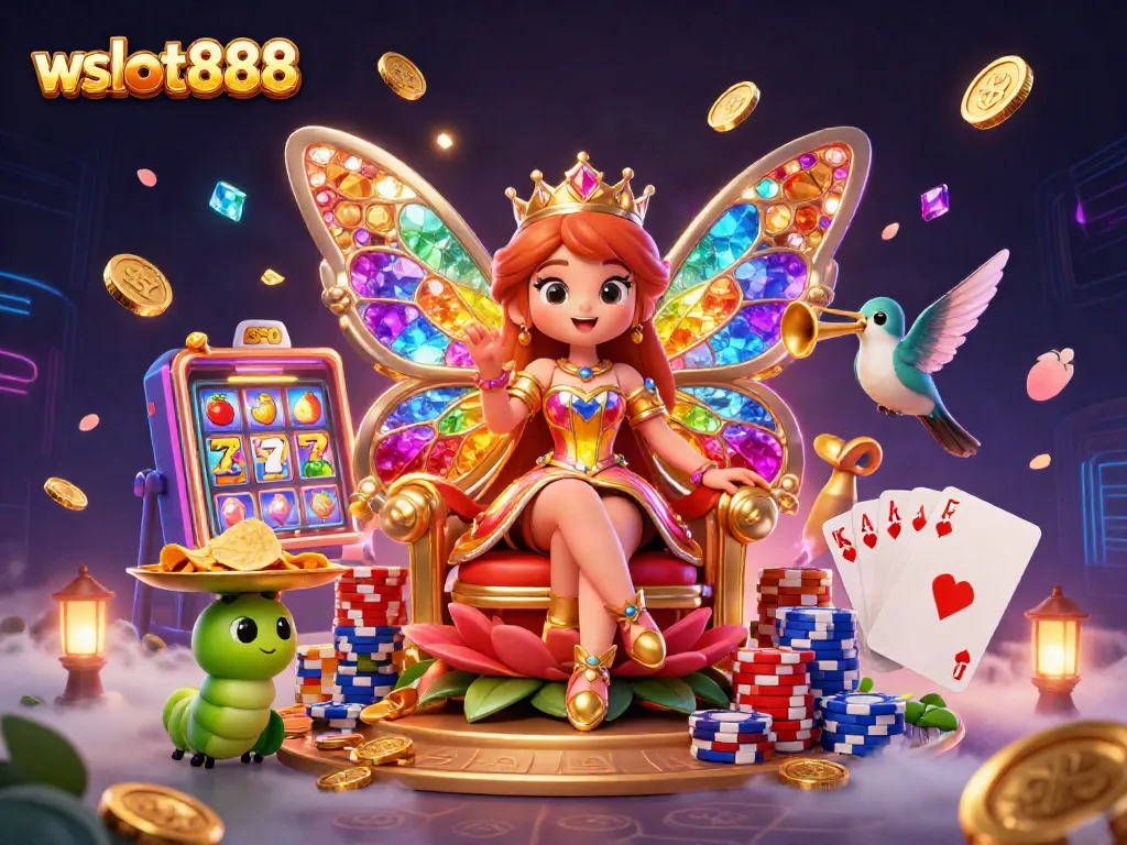 Menangkan jackpot di wslot888 dengan ilustrasi slot yang memikat dan karakter berwarna-warni.
