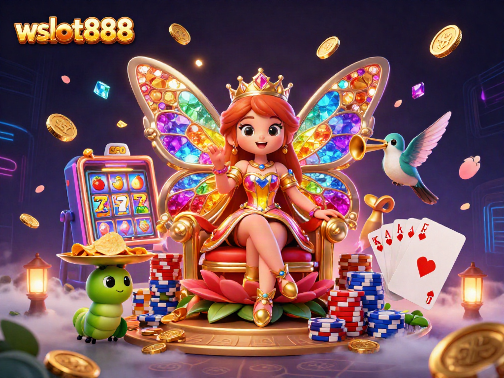 Menangkan jackpot di wslot888 dengan ilustrasi slot yang memikat dan karakter berwarna-warni.