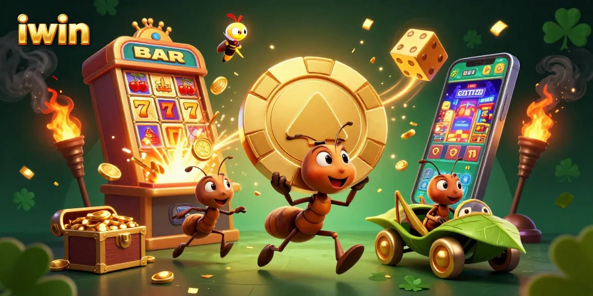 Experience thrilling action with iwin as 3D ants and a firefly navigate a vibrant casino heist scene.