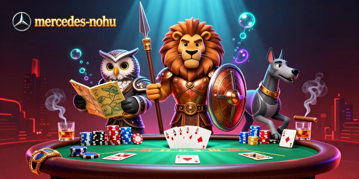 Experience poker action with mercedes-nohu in a richly detailed 3D scene with characters and vibrant game elements.