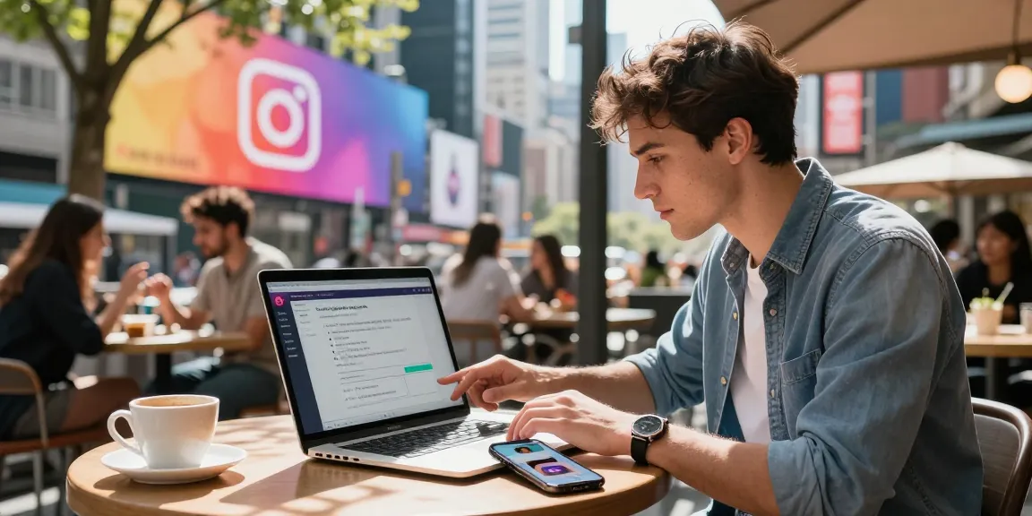 Analyzing Instagram your algorithm at a café, showcasing personalized content strategies.