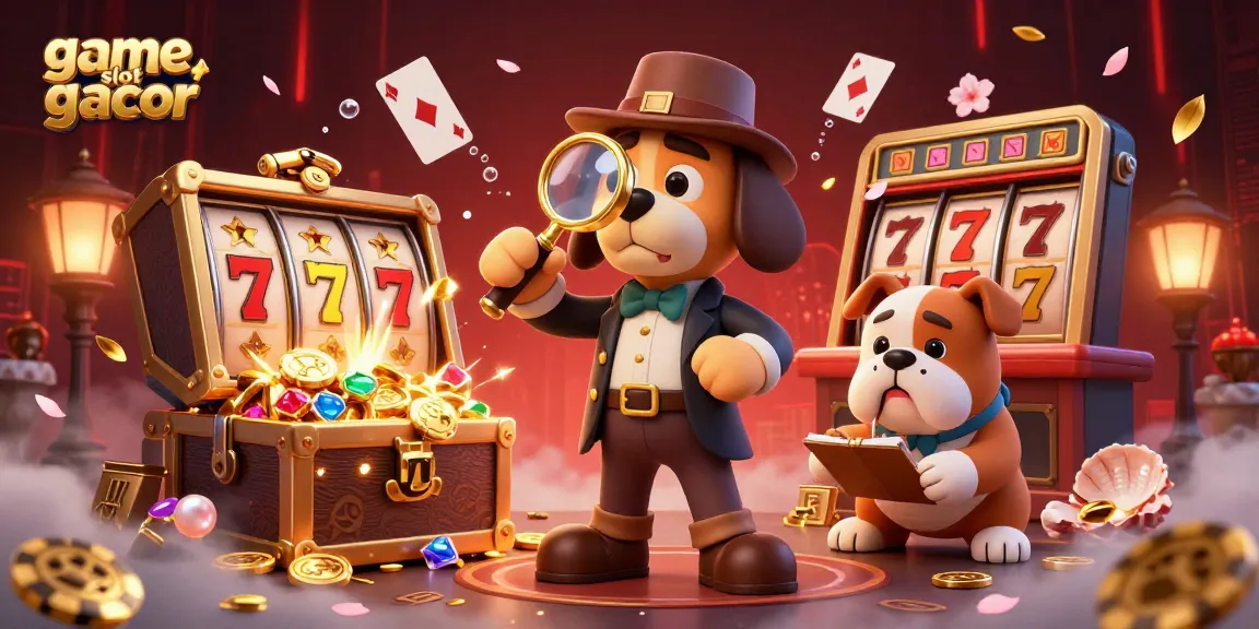 Engage with game slot gacor in this casino-themed illustration featuring a detective and treasures.