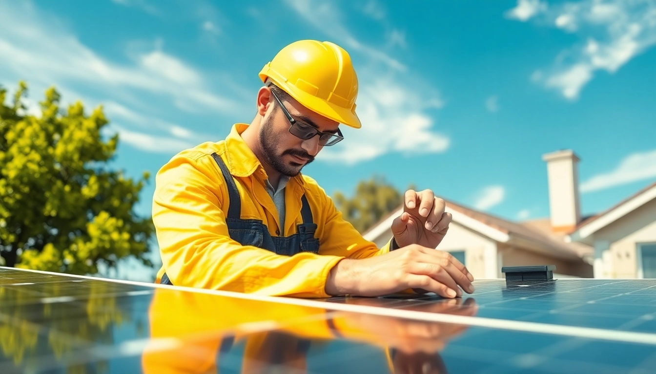 Technician conducting solar panel repair on a rooftop, demonstrating expertise in maintenance.