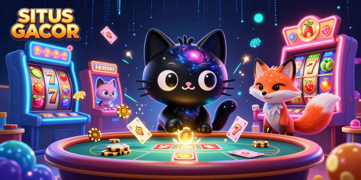 SITUS GACOR aligns with vibrant cosmic casino action featuring winning slots and colorful characters.