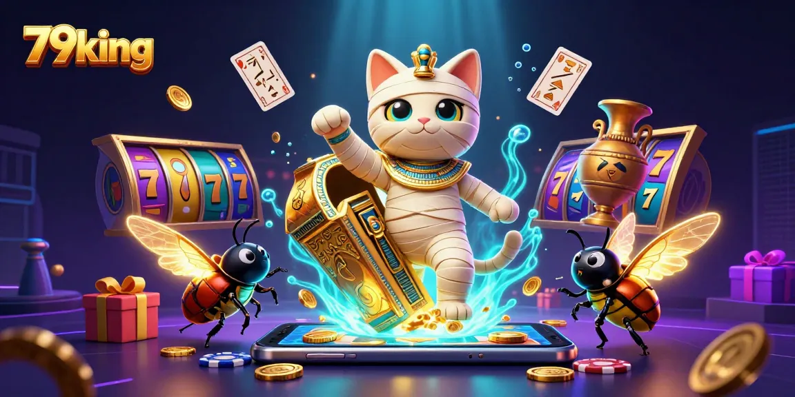 Play slots and win with 79king in this vibrant Egyptian-themed casino scene.