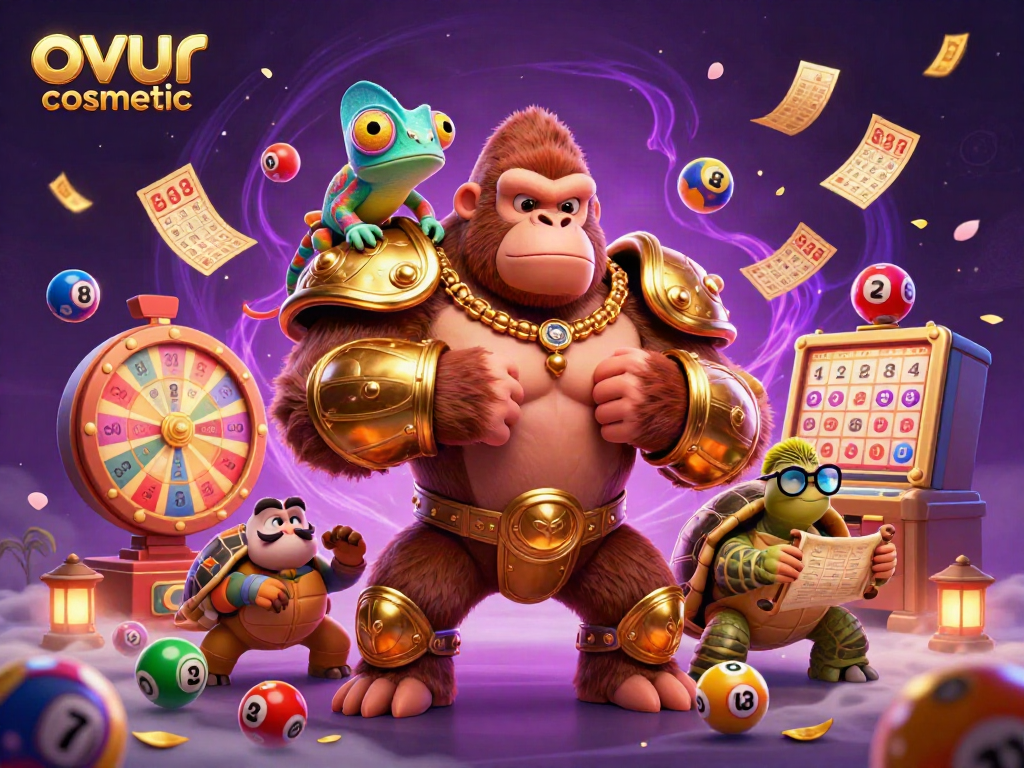 Engage with ovur cosmetic through an immersive lottery-themed casino illustration showcasing colorful elements and dynamic energy.