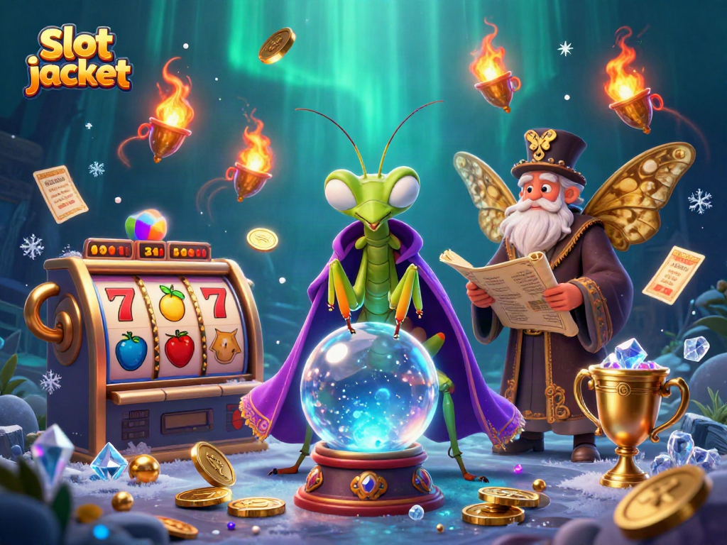 Experience the thrill of slot jackpot wins with vibrant illustrations of mystical characters and dynamic game elements.