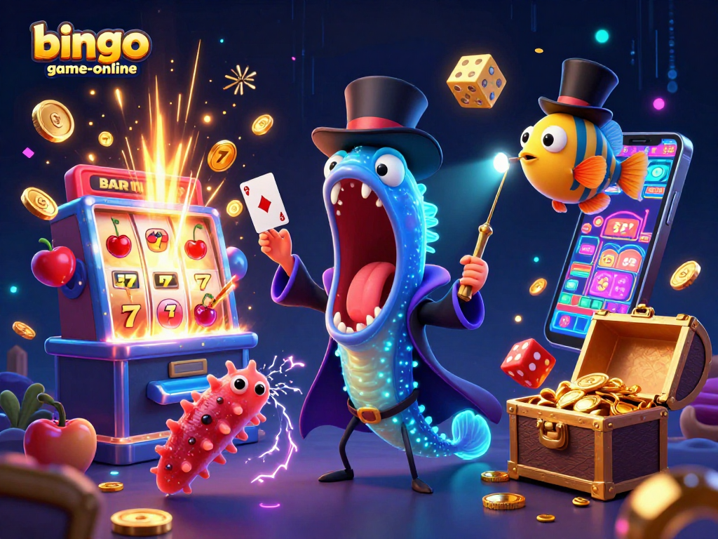 Experience jackpot excitement with bingo-game-online's vibrant, interactive casino game scene featuring vivid characters.