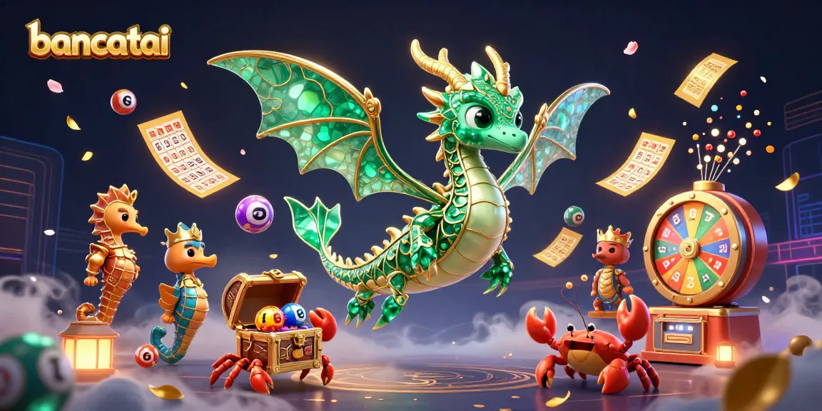 Bancatai engages players with a vibrant 3D illustration of a sea dragon surrounded by lottery elements.