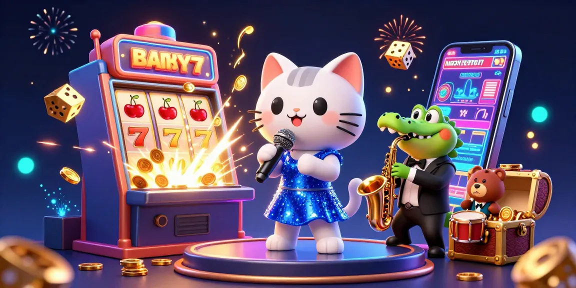 Experience the excitement of lucky77 with vibrant characters and casino elements in this rich 3D illustration.
