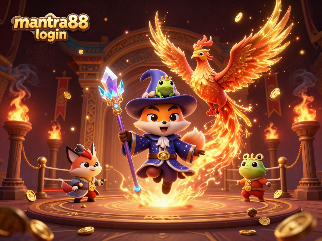 Engage with mantra88 login as a mystical wizard fox and phoenix showcase vibrant casino elements.