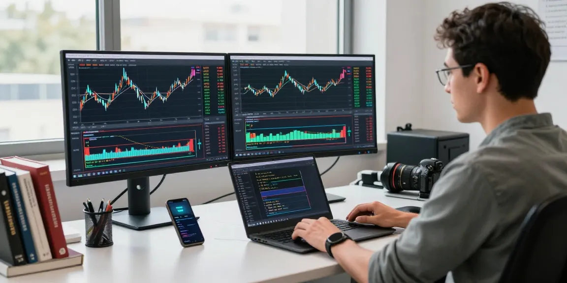使用TradingView进行行情分析的专业交易员，实时股市图表和技术指标相关工具展现交易环境。