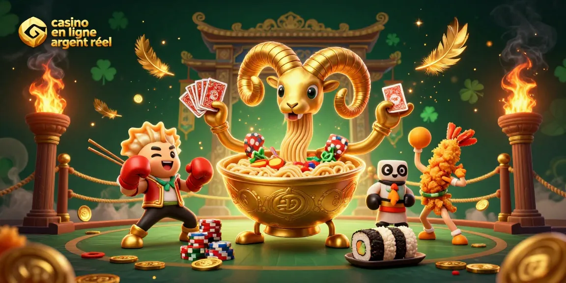 Visitez des jeux captivants au casino en ligne argent réel dans une illustration dynamique avec des personnages amusants.