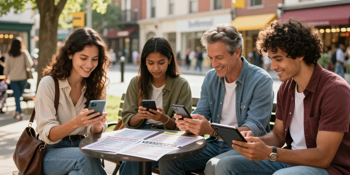 Engaging scene showcasing users exploring BedPersonal's platform for local classifieds in an urban setting.