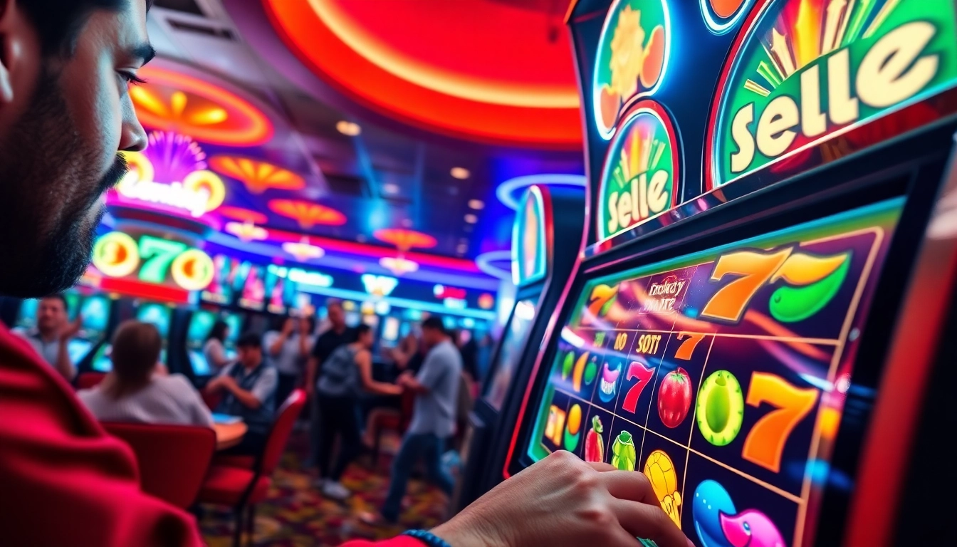 Experience the excitement of slot gambling with vibrant, animated slot machines in action.