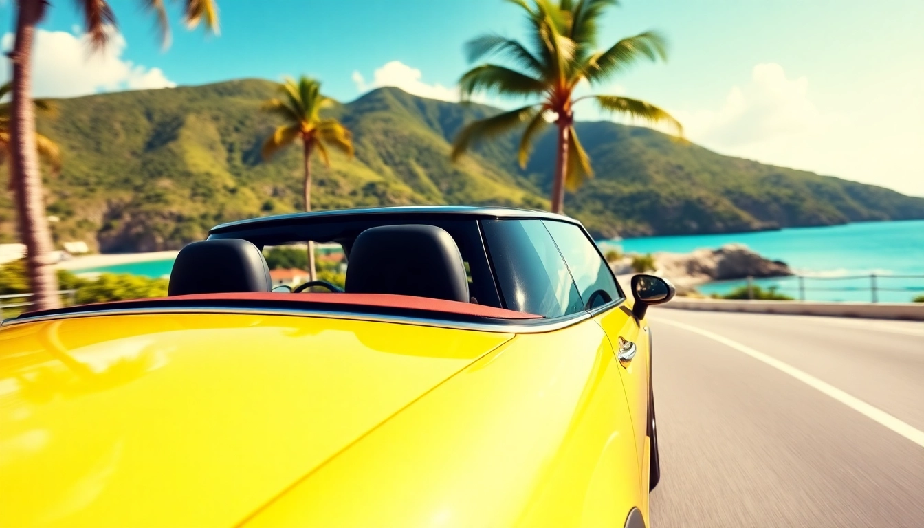Experience vibrant mini cooper rental st barts cruising along scenic coastal roads.
