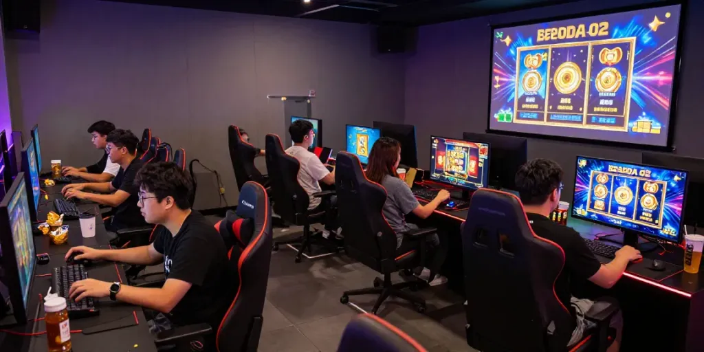 Pengalaman bermain slot gacor gampang menang di dalam lounge gaming yang modern dan energik.