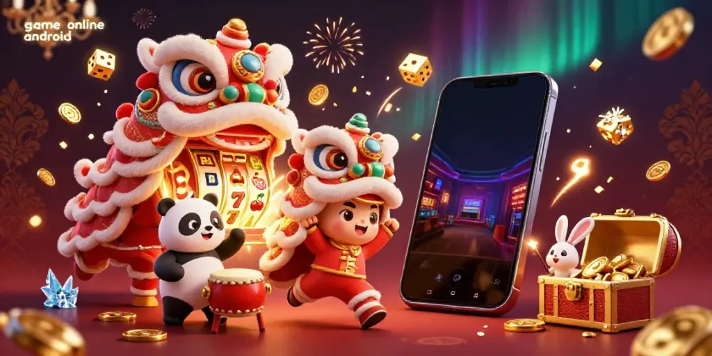 Experience thrilling online casino action with game online android in a vibrant 3D illustration featuring lively characters.