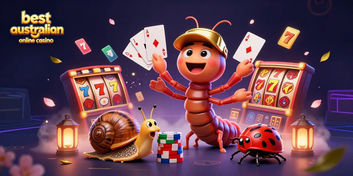 Engaging scene of the best australian online casino featuring a millipede dealer and high-roller excitement with vivid game elements.