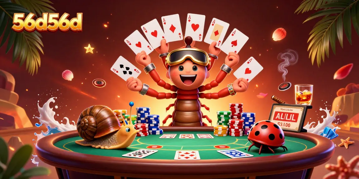 Aposte no 56d56d com um dealer milípede e jogadoras animadas em uma mesa de poker cheia de fichas.