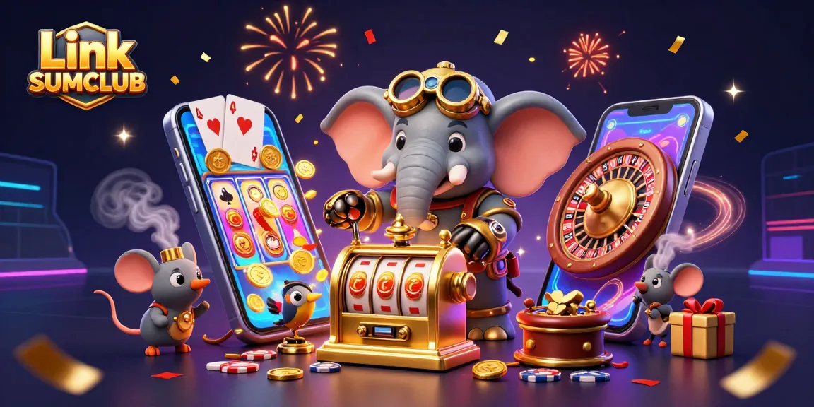 Spin and win with Link SUMCLUB in a lively casino scene featuring colorful slot games and dynamic characters.