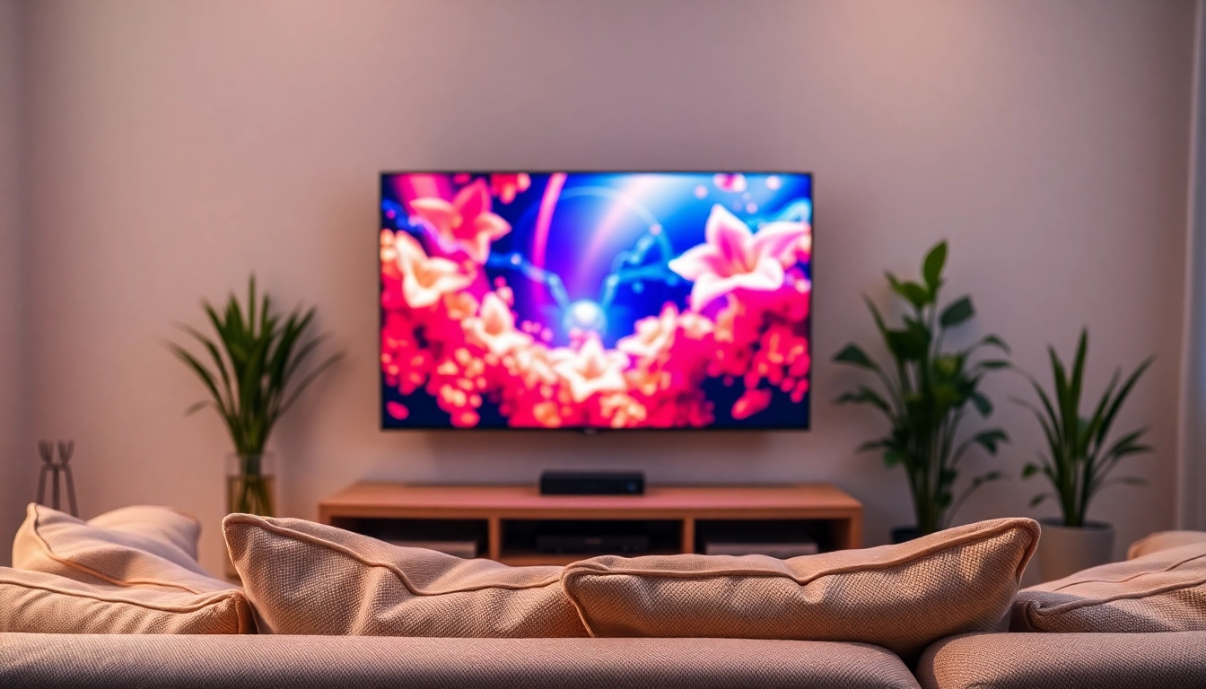 Enjoying an IPTV free trial experience with a stylish setup in a cozy living room