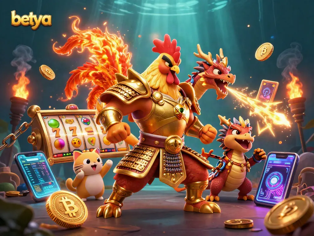 Experience exhilarating gameplay at Betya with spinning slot reels and vibrant dragon characters.