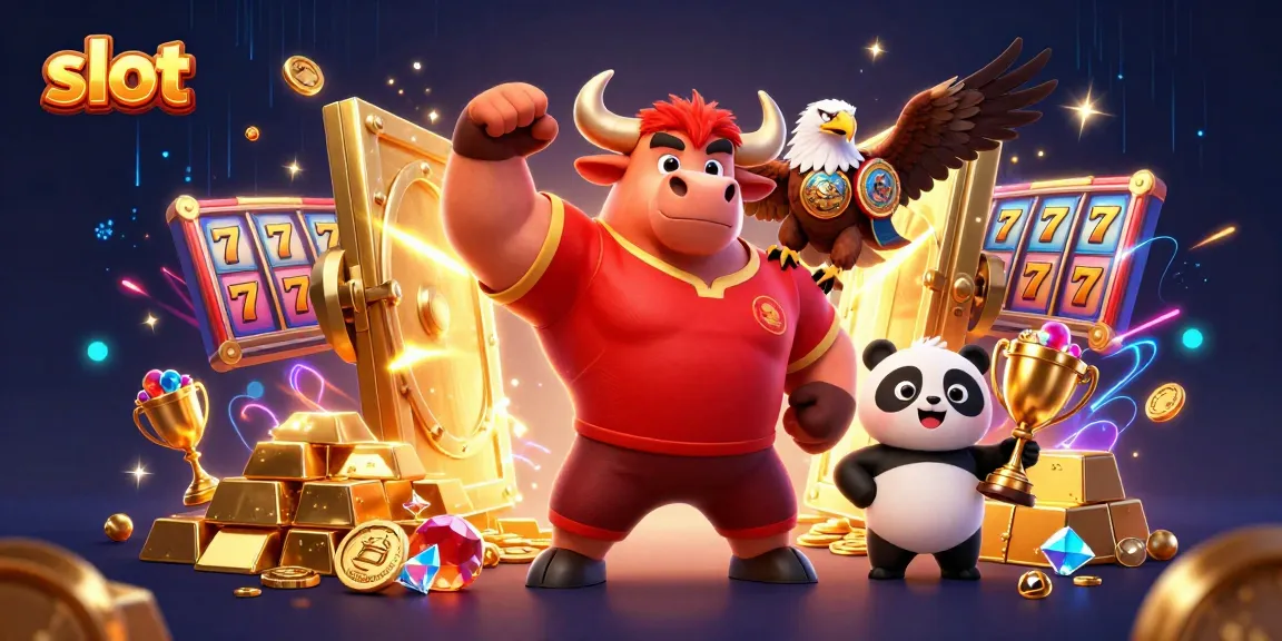 Engage with dynamic slot slots in exciting gameplay featuring a cartoon bull, eagle, and panda.