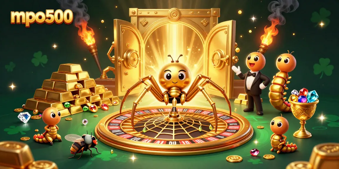 Experience the thrilling game of mpo500 with a golden spider and roulette wheel in a lavish casino scene.