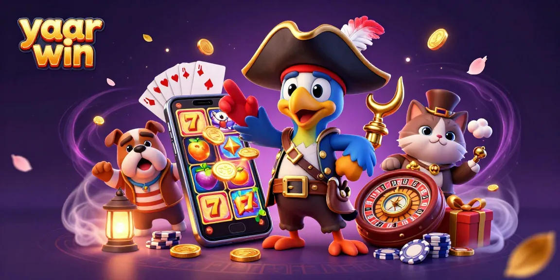 Experience thrilling spins with yaar win in this vibrant, lively 3D casino illustration.