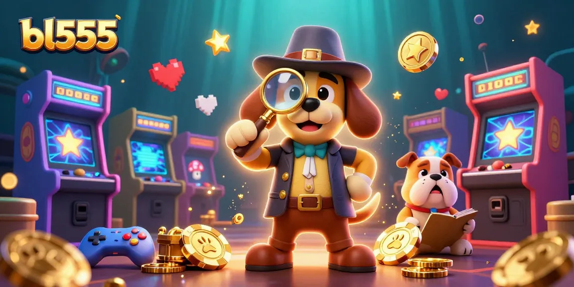 Win big at bl555 with a dramatic 3D cartoon detective scene featuring exciting poker elements and colorful arcade games.