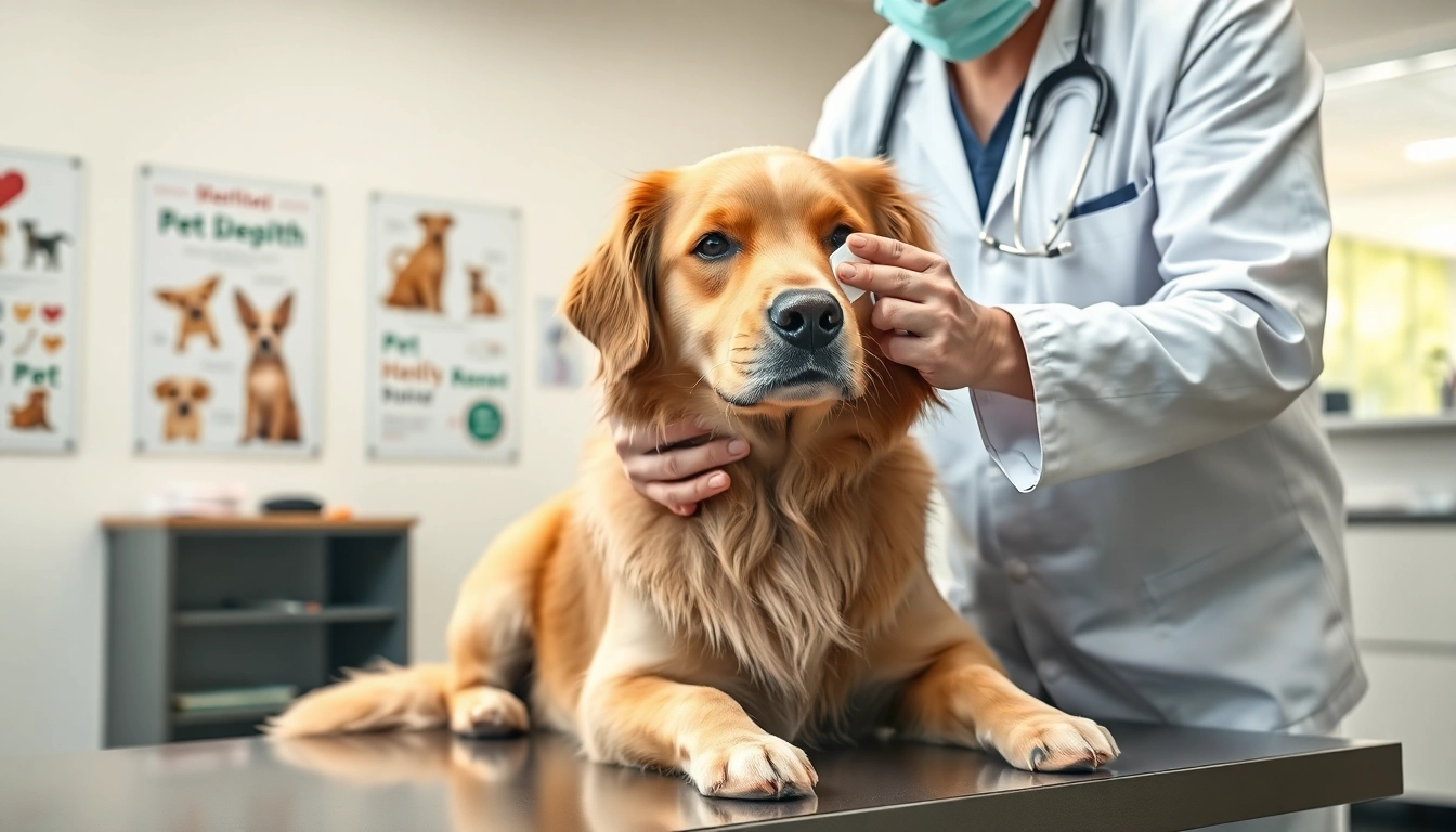 Veterinarian applying DMSO for dogs in a clinic setting.