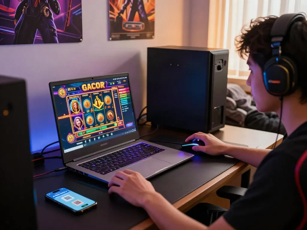 Exciting slot gacor gaming experience with player at modern setup