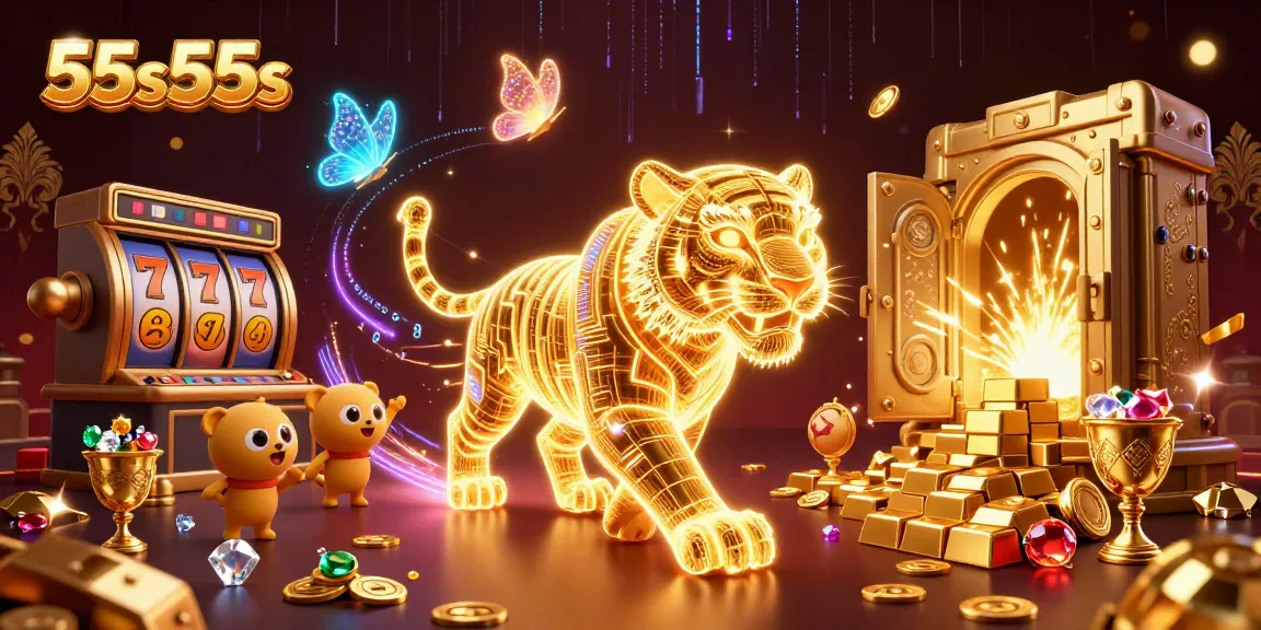 Engage in thrilling gameplay with 55s55s as golden tiger and holographic elements light up the digital casino.