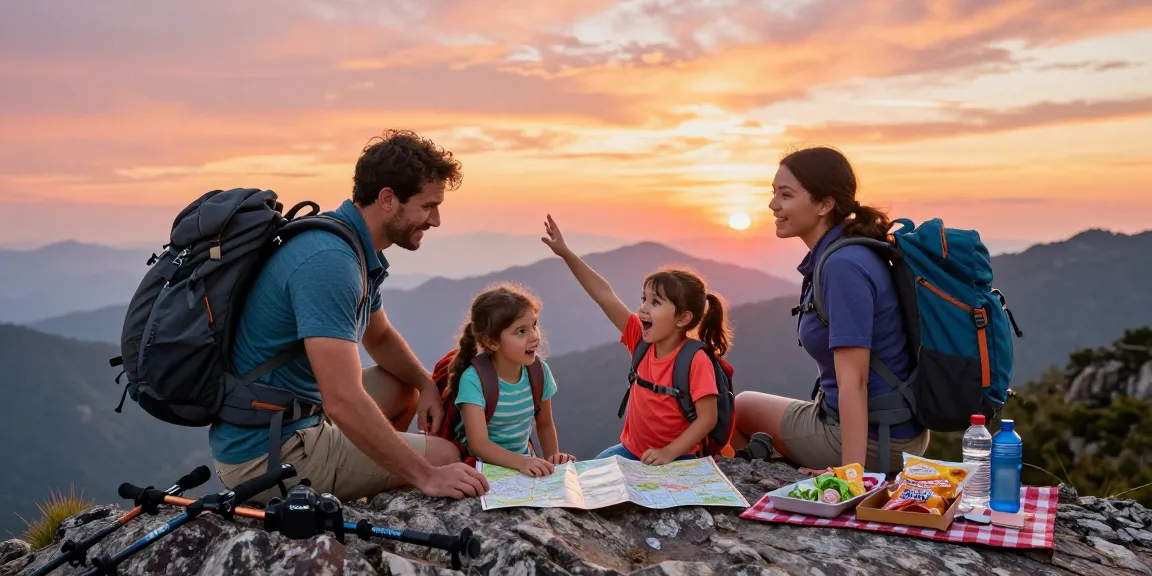 Family planning their next adventure at sunset, emphasizing mantra88 login for outdoor enthusiasts.